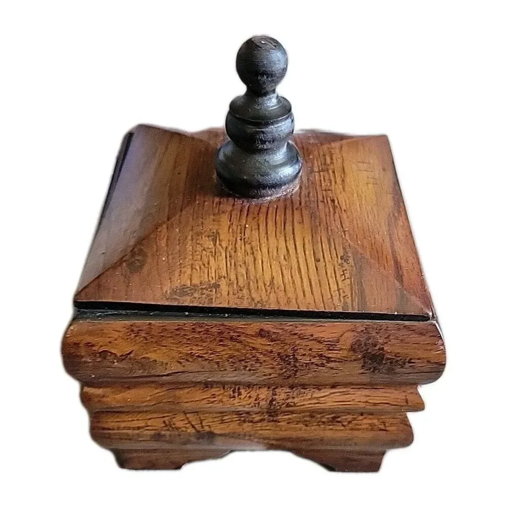 Wood Trinket Box w/ Lid & Feet - Square - Solid Wood - 5